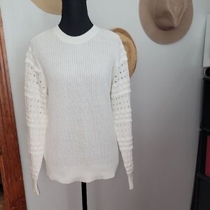 INC International Concepts Off White Textured Crew Neck Sweater